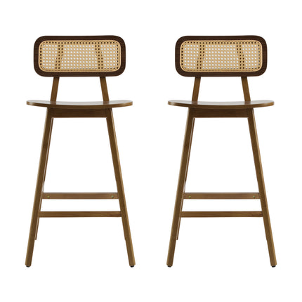 Bari Indoor Wood Barstool Set, Walnut Finish, Rubberwood and Rattan, 18' x 20.75' x 36.25'
