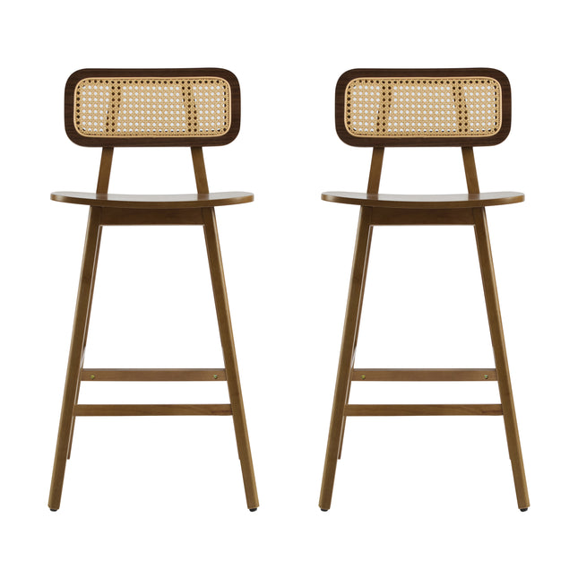 Bari Indoor Wood Barstool Set, Walnut Finish, Rubberwood and Rattan, 18' x 20.75' x 36.25'