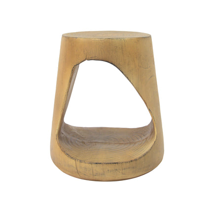 MGO Hollow Side Table with Wood-like Texture in Natural Color, Magnesium Oxide, 14.5x14.5x16.75 inches