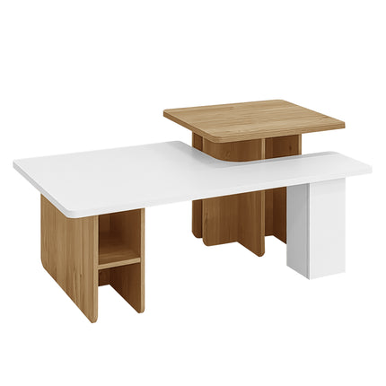 Set of 2 Nesting Coffee Tables Farmhouse,Rectangle Coffee Table Living Room,Wood Finish Coffee Table Set, Small Coffee Tables, Sofa Side Table for Living Room