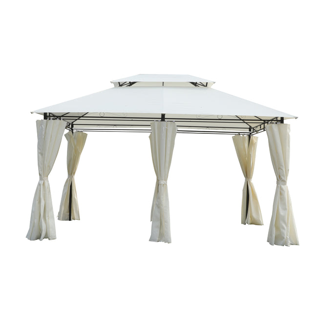 13x10 Outdoor Patio Gazebo Tent with Ventilated Double Roof and Sidewall (Detachable Curtains on All Sides), for Lawn, Garden, Backyard, and Deck, Beige
