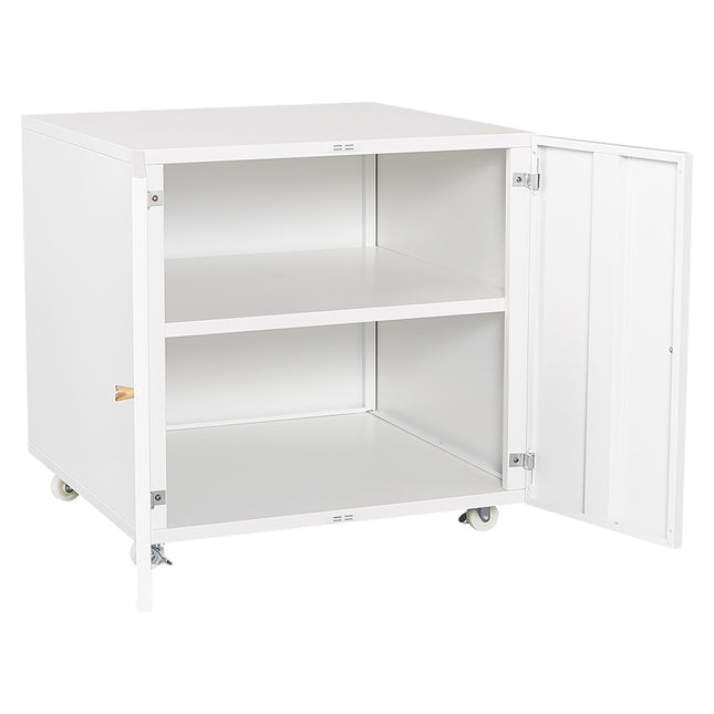 White Metal Printer Stand with Storage and Adjustable Shelf for Home Office