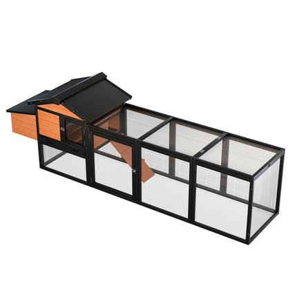 Wooden Chicken Coop Large Outdoor Hen House with Nesting Box and Enclosed Run, Waterproof for Backyard, Black+Brown Solid Fir Wood, 106.3 x 26.2 x 34.3 inches