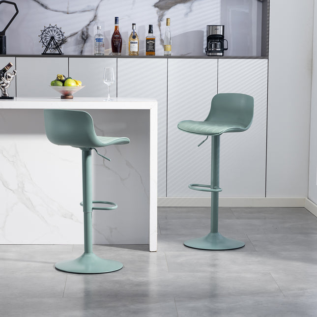 Bar Stools Set of 2 - Height Adjustable Swivel Counter Height Barstools with Back, Armless PU Leather Kitchen Island Chairs, Sturdy Large Base for Home/Bar/Restaurant-Mint Green