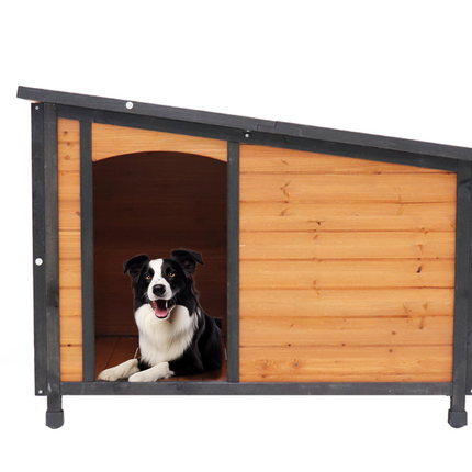 46'Dog House Outdoor & Indoor  Wooden Dog Kennel for Winter with Raised Feet Weatherproof for Large Dogs(Gold red and black)PVC waterproof roof(L)