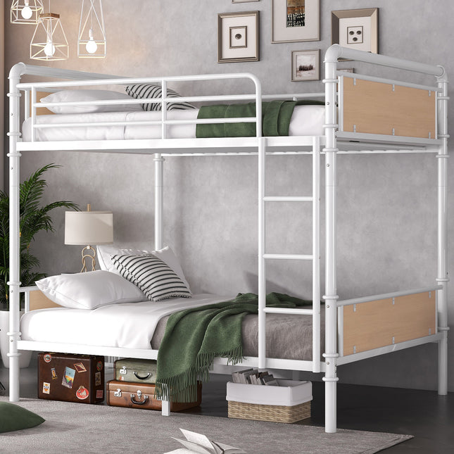 Twin XL over Twin XL Metal Bunk Bed, Industrial Detachable Bunkbeds with Safety Guard Rails for Teens, White(Expect Arrival Date 2025/6/18)