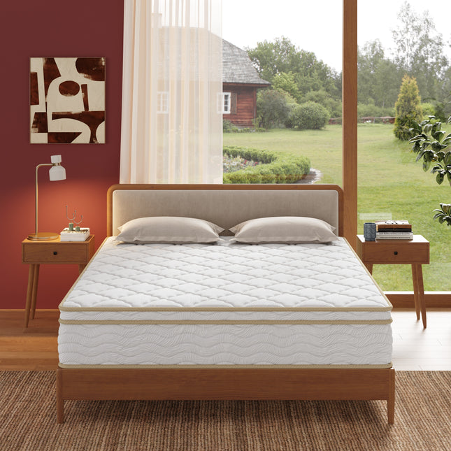 TALVONI Made in USA - 12' Queen Euro Top Pocket Coil and Cooling Gel Memory Foam Highly Breathable Quilted Cover Hybrid Mattress, Pressure Relief, and Motion Isolation, CertiPUR-US in a Box