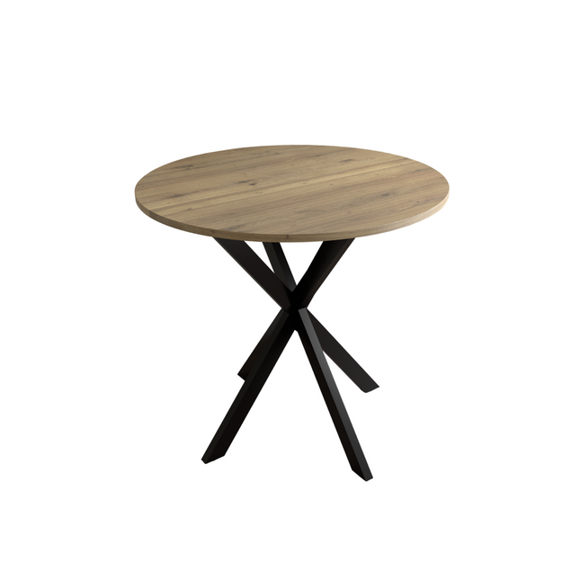 Modern 31.5 Inch Round Dining Table in Rustic Brown with Black Metal Legs, MDF Top for 2-4 People, Compact Kitchen or Dining Room Table