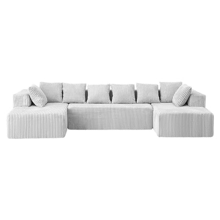 130-Inch Modular U-Shaped Sectional Sofa – 4-Seater Chaise Lounge with Reversible Design, Gray Striped Corduroy Polyester Fabric