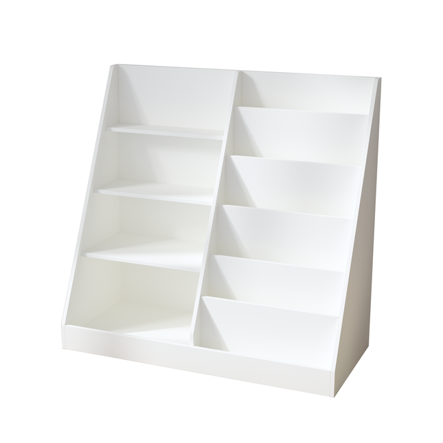 Kids Bookshelf and Toy Storage Organizer, Multifunctional 4-Tier White Wooden Bookcase with Toy Bin for Nursery, Playroom, or Kids Room