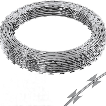 Single Wire Barbed Wire Fence, 325-Foot Galvanized Razor Wire Roll, Silver Steel Fencing for Garden, Yard, and Perimeter Security