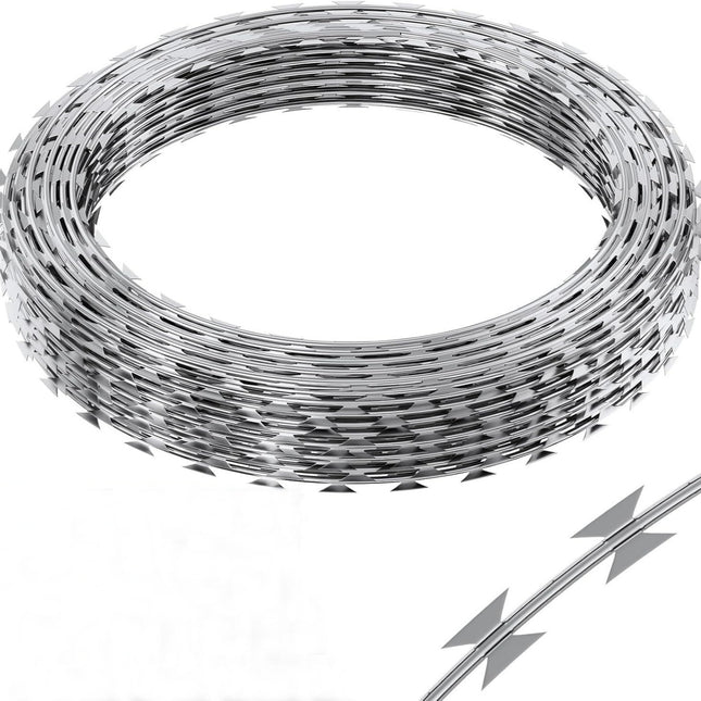 Single Wire Barbed Wire Fence, 325-Foot Galvanized Razor Wire Roll, Silver Steel Fencing for Garden, Yard, and Perimeter Security