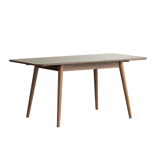 Walnut color solid oak round corner diagonal leg telescopic table 1.2-1.6m, for 6-8 people to meet Dining table wood (Walnut color)