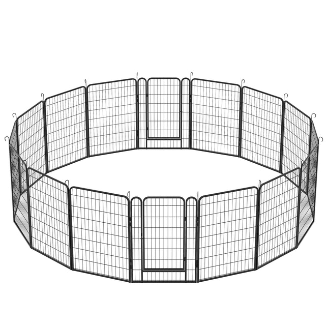 16 Panels Heavy-Duty Metal Playpen with Door, 39.37' H Dog Fence Pet Exercise Pen for Outdoor, Indoor