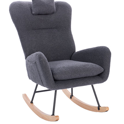 Teddy Upholstered Nursery Rocking Chair for Living Room Bedroom(DARK GREY Teddy)