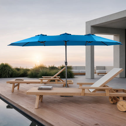 14.8 Ft Double Sided Outdoor Umbrella Rectangular Large with Crank ( Dark blue )(No Base)
