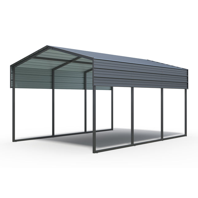 Heavy-Duty Outdoor Metal Carport with Galvanized Steel Roof and Frame, Charcoal, 10 x 15 FT