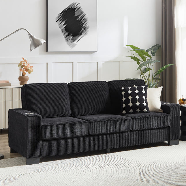 83.86'Corduroy Fabric sofa,Modern Compressed Couch,3-Seater Sofa, Furniture for Living Room,Bedroom,office ,Black