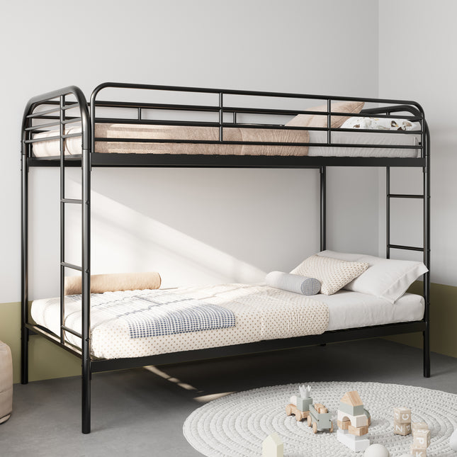 Metal Bunk Bed Twin Over Twin, Heavy Duty Bunk Beds with 2 Ladders and Full-Length Guardrai, No Box Spring Needed, Easy Assemble, Black