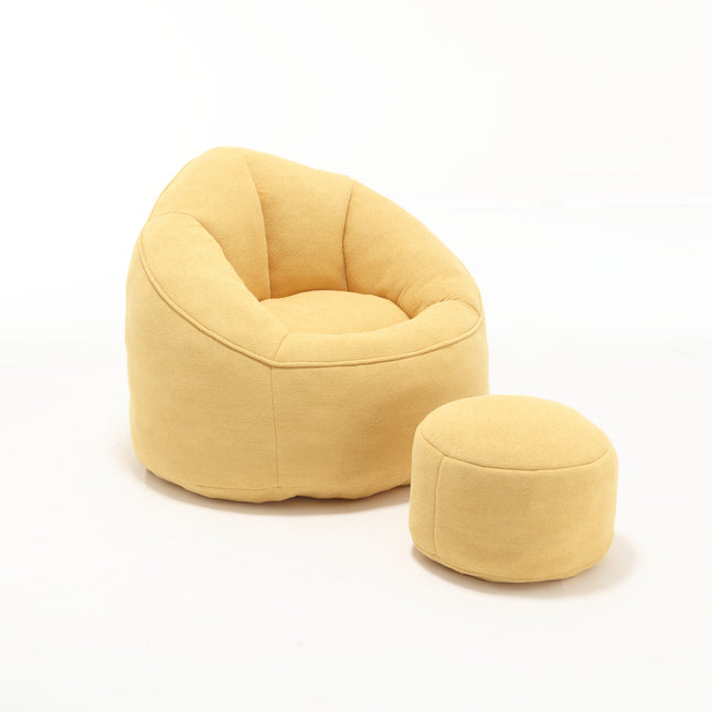 Bedding Bean Bag Sofa Chair with High-Pressure Foam and Footrest, Yellow Microfiber