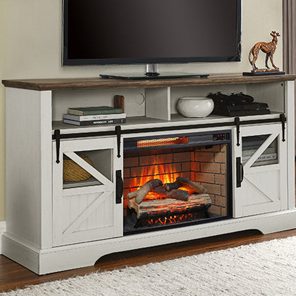 60 Inch Electric Fireplace  Entertainment Center With Door Sensor-Jasmine white color
