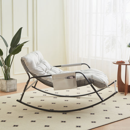 Rocking Chair with Extra-Wide Technical leather Upholstered Gliding Chair Boucle Reclining Chair, Modern Accent Chair for Living Room Nursery Bedroom -white