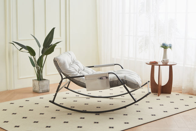 Rocking Chair with Extra-Wide Technical leather Upholstered Gliding Chair Boucle Reclining Chair, Modern Accent Chair for Living Room Nursery Bedroom -white