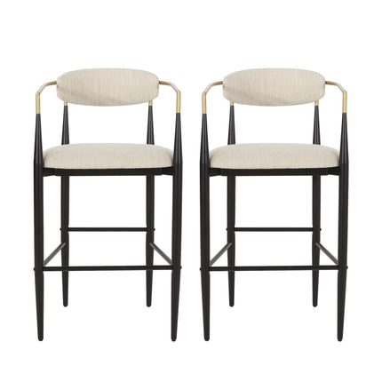 Barstools Set of 2, Upholstered Bar Stools with Backs and Iron Legs for Kitchen Island, Beige Fabric Seating 260LBS Weight Capacity