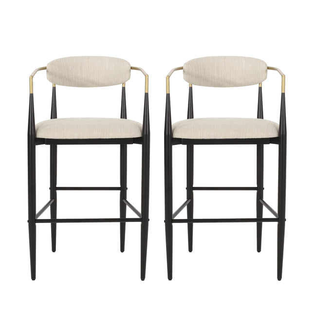 Barstools Set of 2, Upholstered Bar Stools with Backs and Iron Legs for Kitchen Island, Beige Fabric Seating 260LBS Weight Capacity