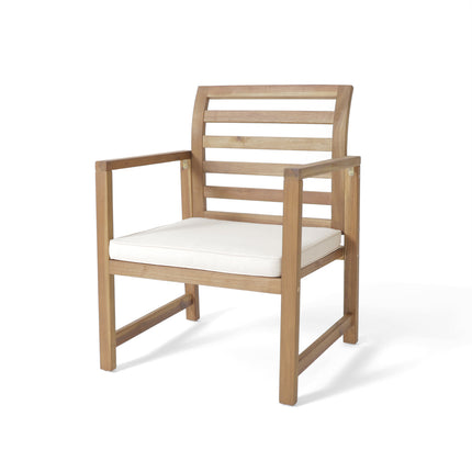 Outdoor Acacia Wood Club Chairs, 2-Pcs Set, Natural Stained / White, 25.5'D x 24.5'W x 33.0'H
