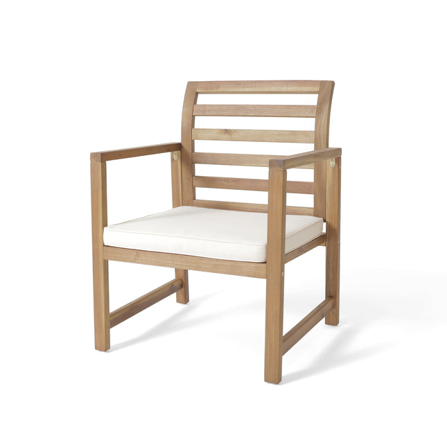 Outdoor Acacia Wood Club Chairs, 2-Pcs Set, Natural Stained / White, 25.5'D x 24.5'W x 33.0'H