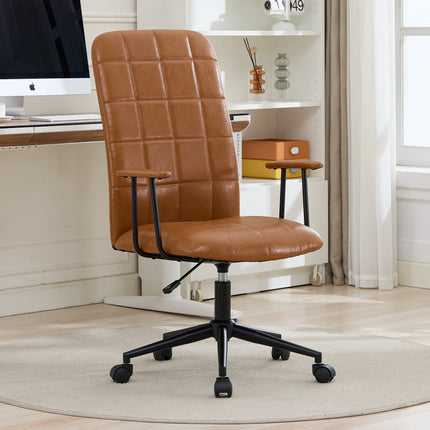 Antique brown PU leather color office chair, with armrest, high backrest, soft foam seating, 360 degree swivel , up and down adjustable gaslift,black powder coated frame,five star base, black wheels