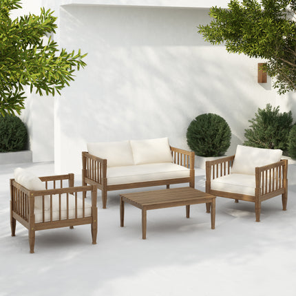 4-Piece Patio Furniture Set, Outdoor Furniture with coffee table, Patio Conversation Set Deep Seating with Thick Cushion for Backyard Porch Balcony,Light Brown