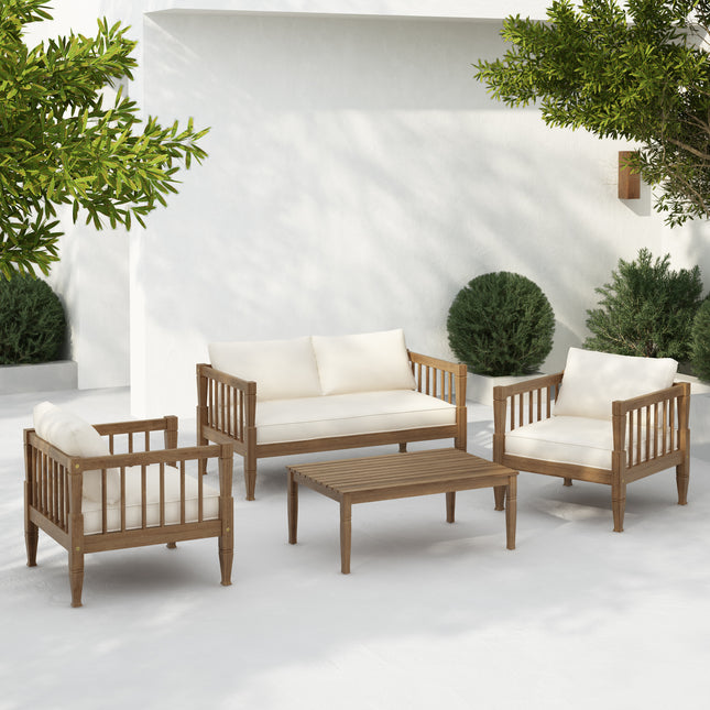 4-Piece Patio Furniture Set, Outdoor Furniture with coffee table, Patio Conversation Set Deep Seating with Thick Cushion for Backyard Porch Balcony,Light Brown