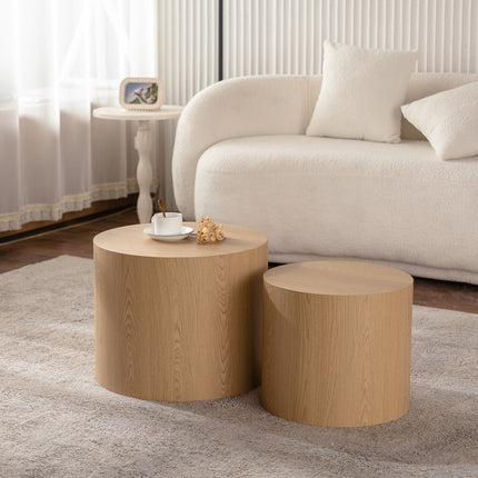Nesting Coffee Table Set of 2 Round Wooden Coffee Tables Circle Modern Table for Small Space Living Room Bedroom Accent End Side Table