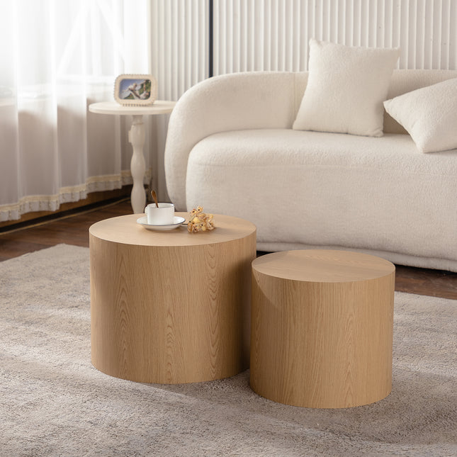 Nesting Coffee Table Set of 2 Round Wooden Coffee Tables Circle Modern Table for Small Space Living Room Bedroom Accent End Side Table
