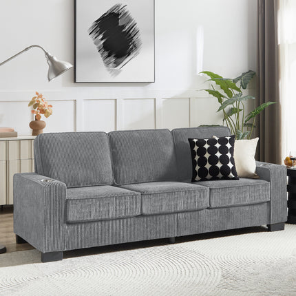 83.86'Corduroy Fabric sofa,Modern Compressed Couch,3-Seater Sofa, Furniture for Living Room,Bedroom,office ,Gray