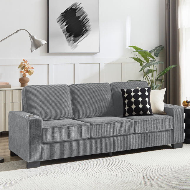 83.86'Corduroy Fabric sofa,Modern Compressed Couch,3-Seater Sofa, Furniture for Living Room,Bedroom,office ,Gray