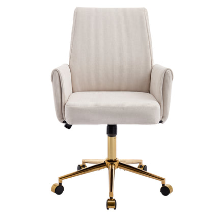 Ergonomic Mid-back Office Chair with Striped Fabric in White, Corduroy Upholstery, Ideal for Work, Study, and Relaxation