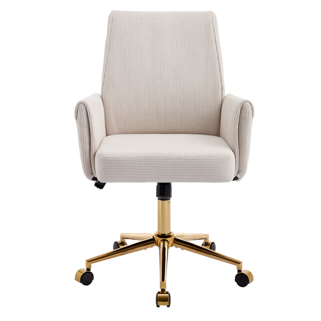 Ergonomic Mid-back Office Chair with Striped Fabric in White, Corduroy Upholstery, Ideal for Work, Study, and Relaxation