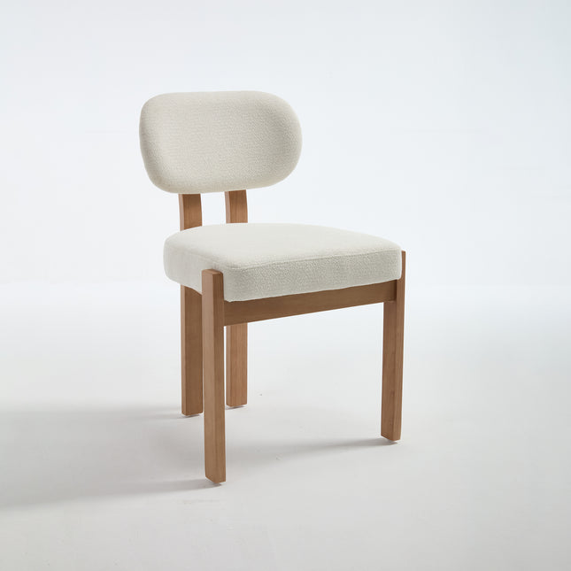 Modern Farmhouse Dining Chairs Set of 2 in Beige, Fabric Upholstered Wooden Kitchen Chairs with Ergonomic Backrest and Adjustable Feet, Rubber Wood Frame