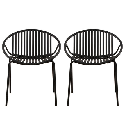Modern Simple Art Style Patio Dining Chairs with Breathable Design, Metal Legs and Plastic Backrest, Black (Set of 2)