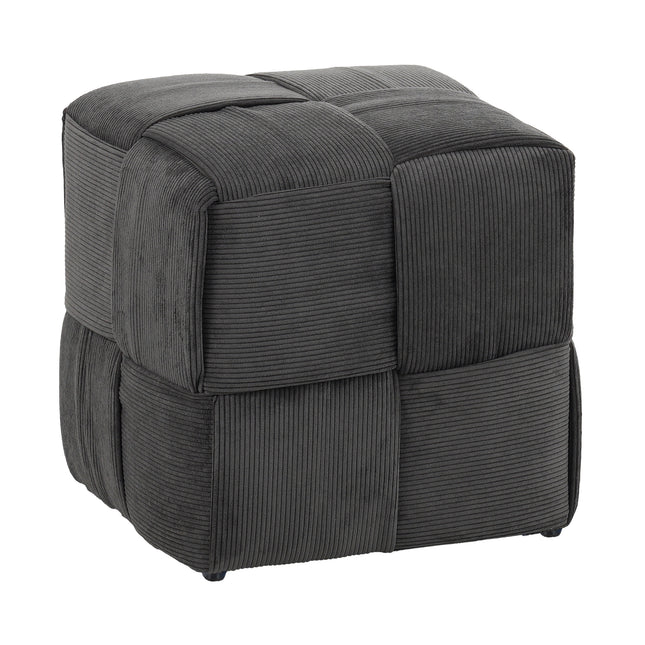 Grey Square Corduroy Ottoman Foot Rest with Soft Foam and Wooden Frame, 14.2-inch Sturdy Sofa Stool