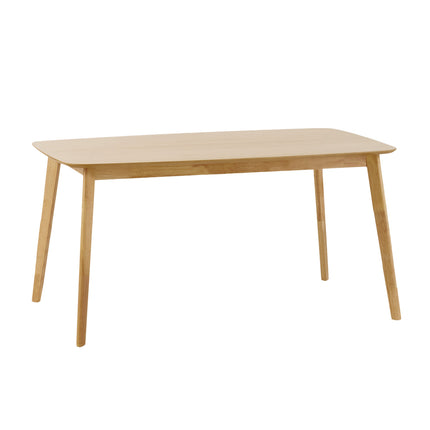 Retro Mid-Century Dining Table with Faux Wood Top and Natural Solid Wood Legs, 59-inch