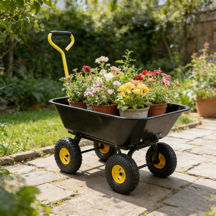 Folding car Poly Garden dump truck with steel frame, 10 inches. Pneumatic tire,  black
