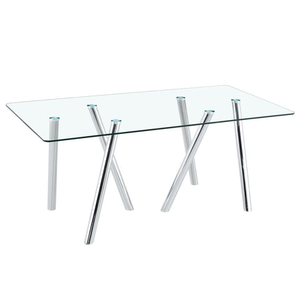 71-Inch White Tempered Glass Dining Table with Sturdy Metal Legs, Transparent and Safe for Home or Restaurant Use