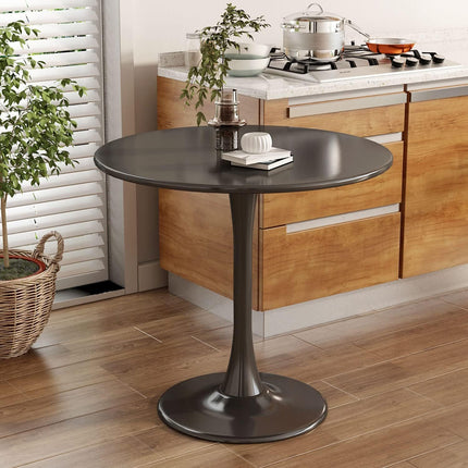 Black Round Table, Modern Dining Table, MDF Top and Steel Base Tulip Round Kitchen Table, Mid Century Coffee Table for Living Room 24 Inch, Kitchen Table, Oval Dining Table