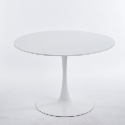 Mid-Century White Tulip Table with Round MDF Top and Metal Pedestal for 4-6 People, Coffee Table, Dining Table