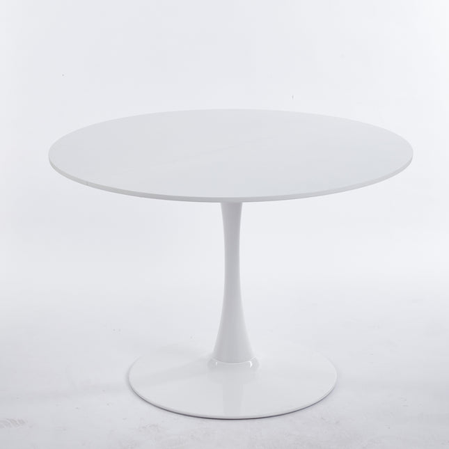 Mid-Century White Tulip Table with Round MDF Top and Metal Pedestal for 4-6 People, Coffee Table, Dining Table