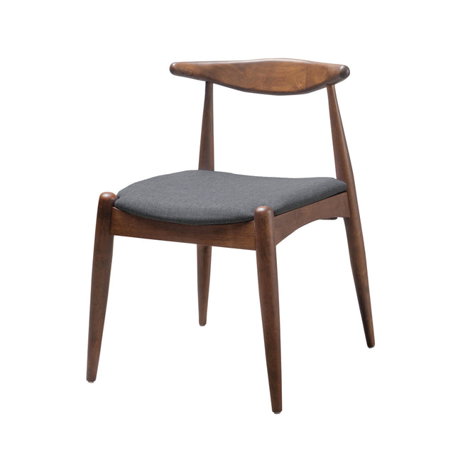 Set of 2 Retro Rubberwood Dining Chairs with Ergonomic Backrest & Comfort Cushions in Walnut and Charcoal, Solid Wood Frame with High-Density Foam Seats